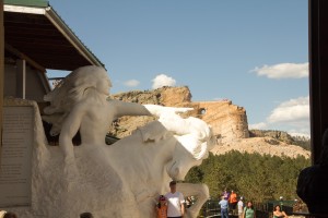 Crazy Horse model with the mountain in the background